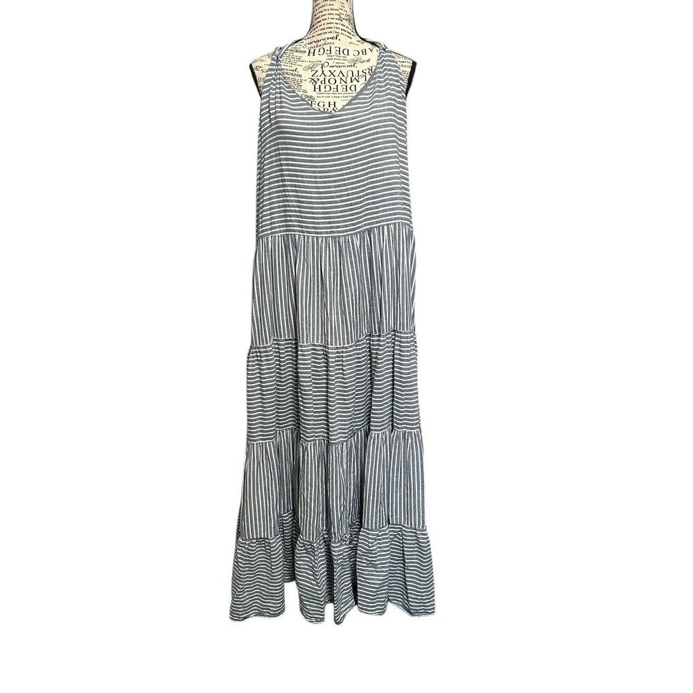 Anthropologie‎ Self Contrast Railroad Striped Maxi Dress Size L Tropical …